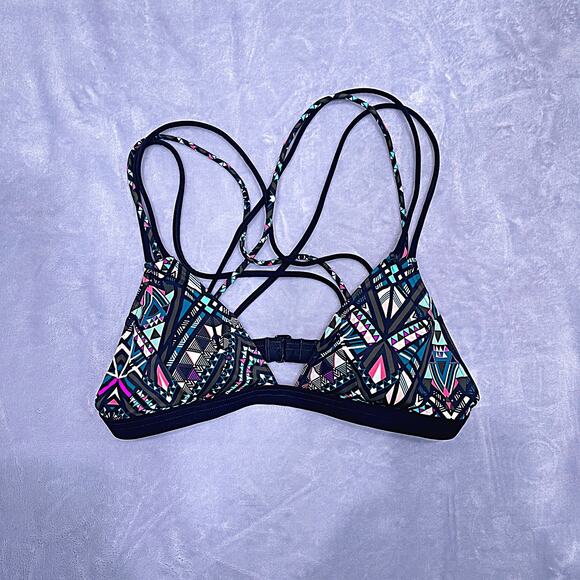 PINK VICTORIAS SECRET Swim Mosaic Triangle Bikini Top Black Womens Small AA-C - Picture 1 of 3